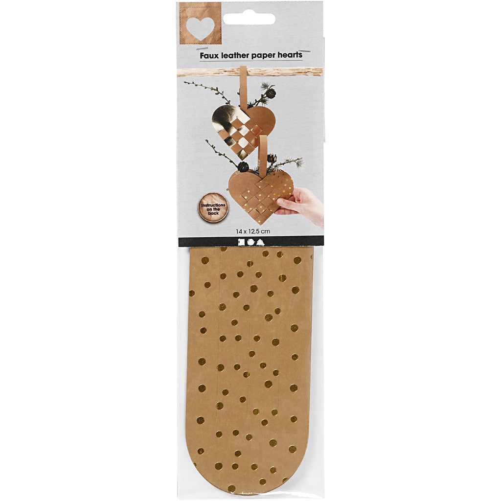 Coeurs en papier imitation cuir, ép. 0,55 mm, or, 1 set [HOB-498831]