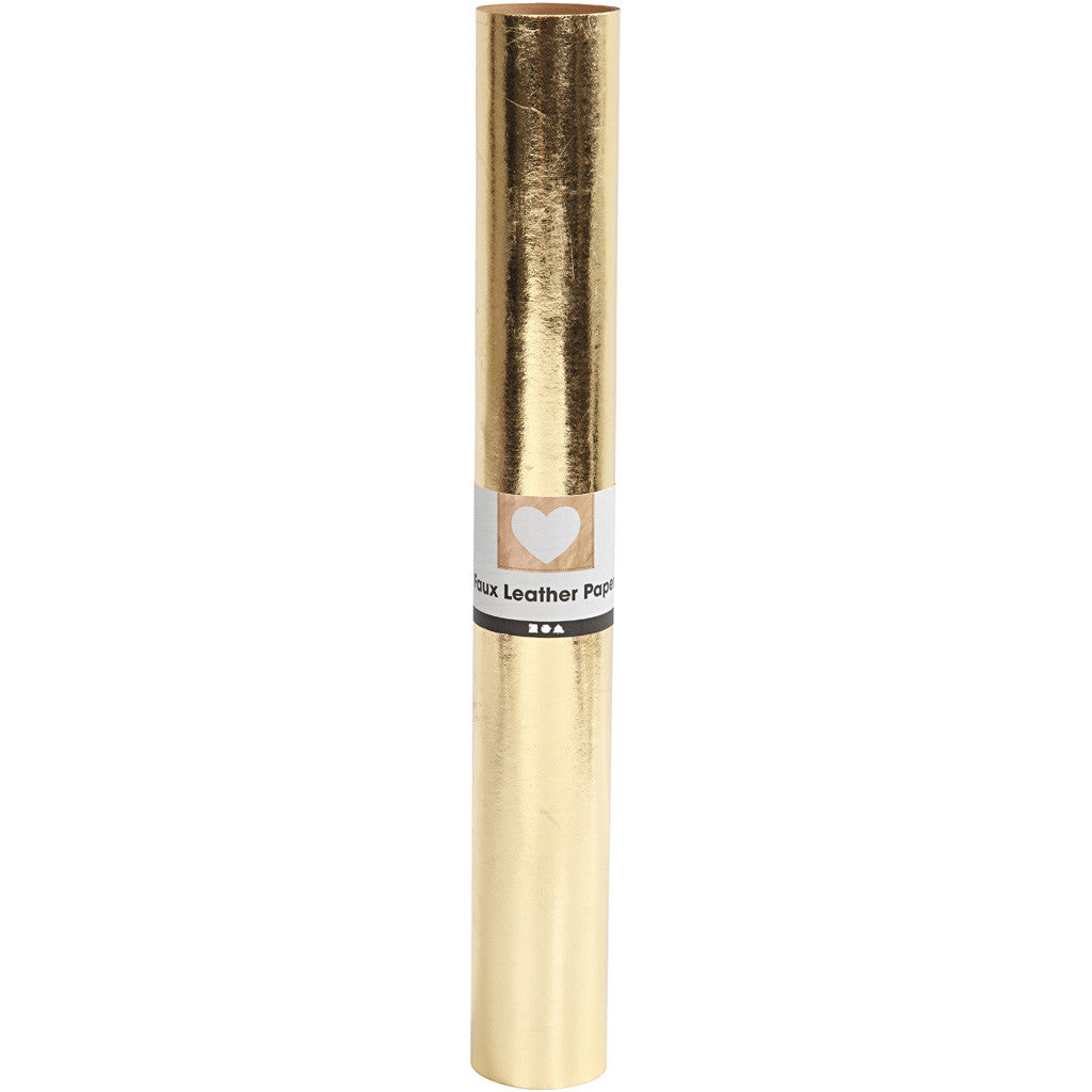 Papier imitation cuir, L : 49 cm, unicolor,film, 350 gr, or, 1 m/ 1 rouleau [HOB-498948]