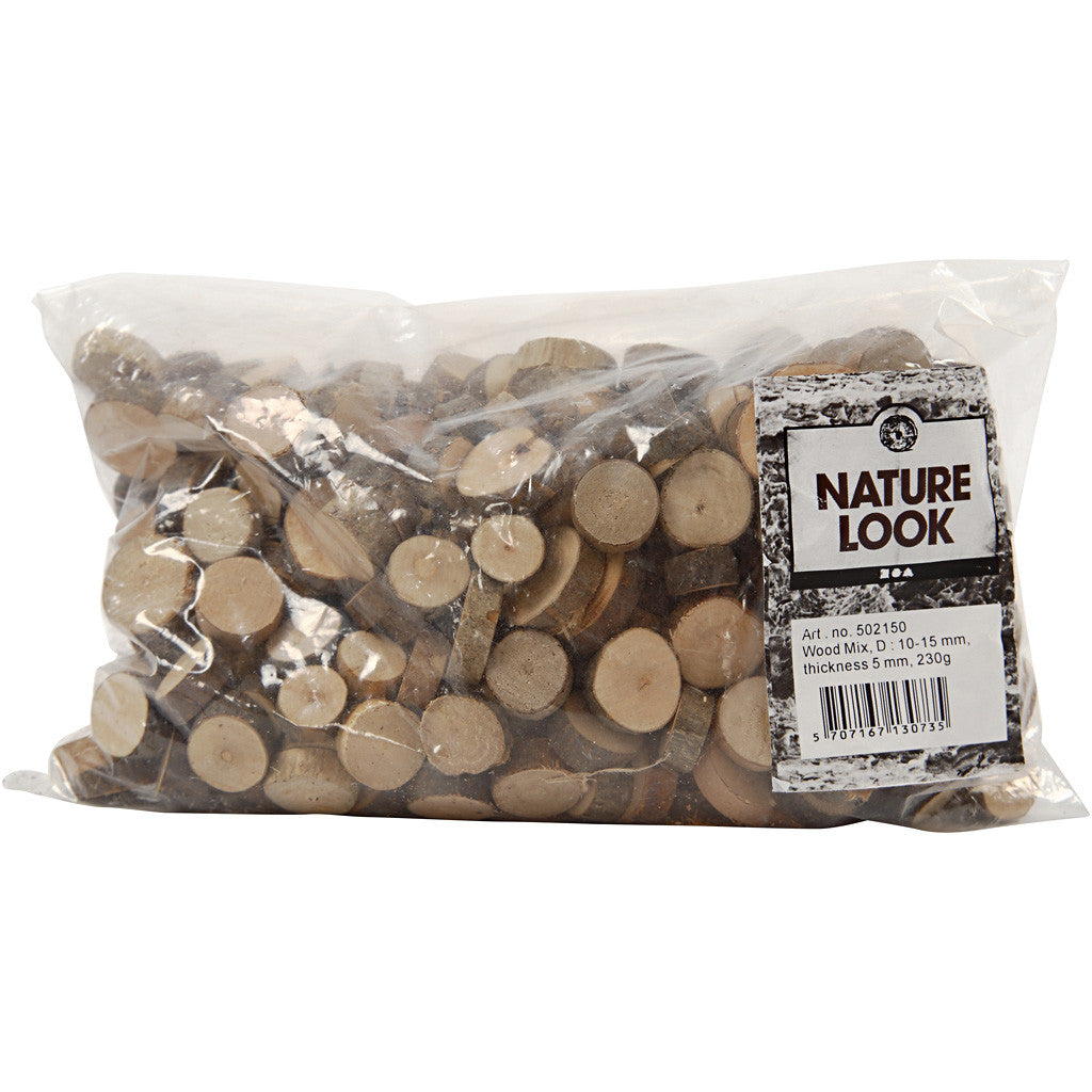 Holzscheiben-Mix, D 10-15 mm, Dicke 5 mm, 230 g/ 1 Pck [HOB-502150]
