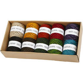 Hanfschnur - Set, Dicke 1-2 mm, Sortierte Farben, 10x30 m/ 1 Pck [HOB-50315]
