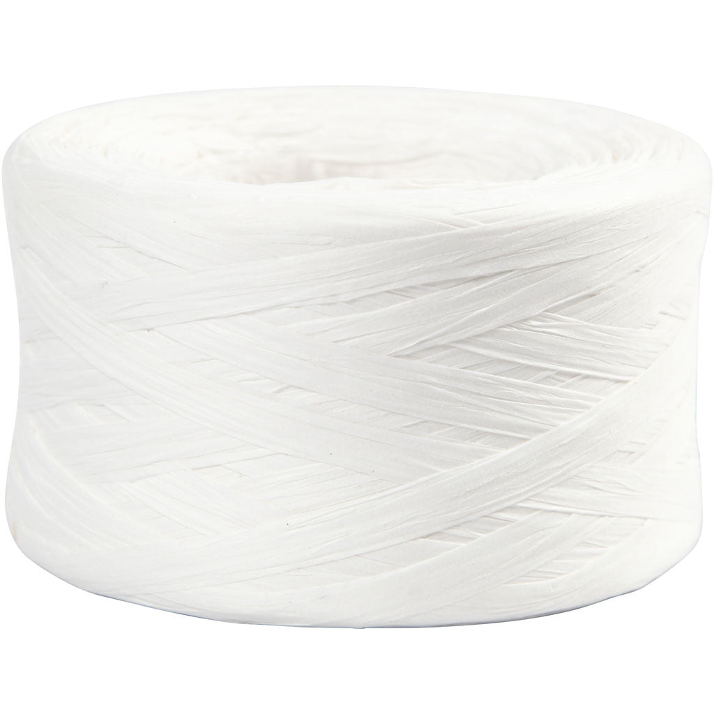 Papierbast (Raffia), B 7-8 mm, Weiß, 100 m/ 1 Rolle [HOB-503291]