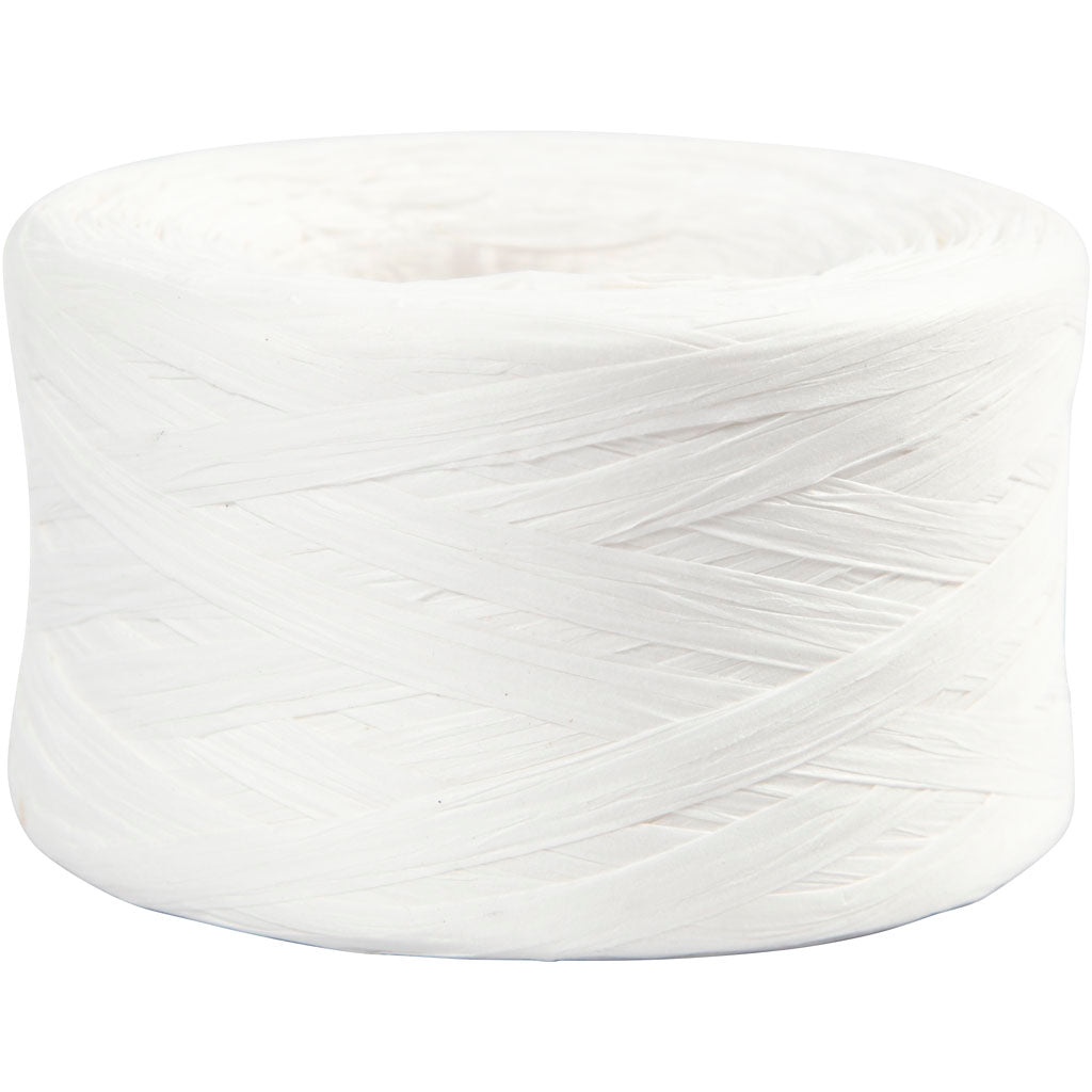 Paper Raffia Yarn, W: 7-8 mm, white, 100 m/ 1 roll