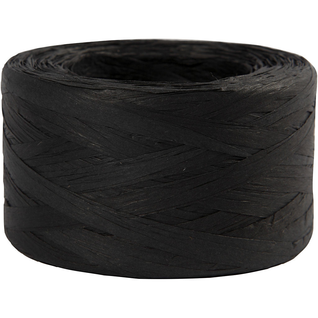 Papierbast (Raffia), B 7-8 mm, Schwarz, 100 m/ 1 Rolle [HOB-503292]