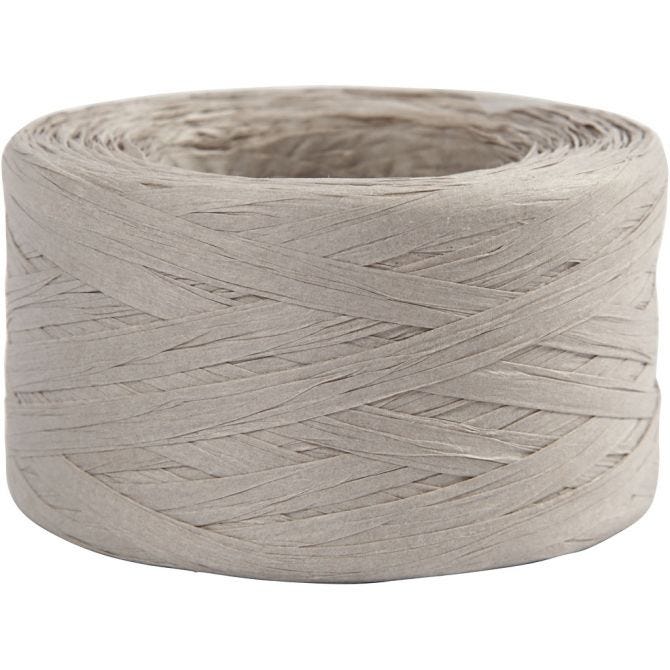 Papierbast (Raffia), B 7-8 mm, Hellgrau, 100 m/ 1 Rolle [HOB-503294]