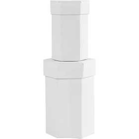 Sechseckige Deckelkartons, H 7+9 cm, Größe 4,5+6 cm, Weiß, 2 Stk/ 1 Set [HOB-504325]