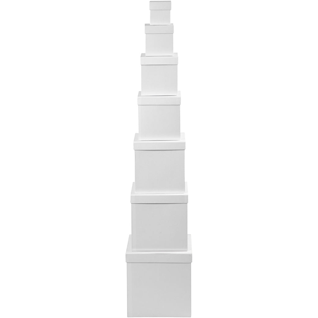 Deckelkartons - Sortiment, Quadratische Form, Größe 7,5+10+13+15+18+20+23 cm, H 7,5+10+13+15+18+20+23 cm, Weiß, 7Stck. [HOB50437]