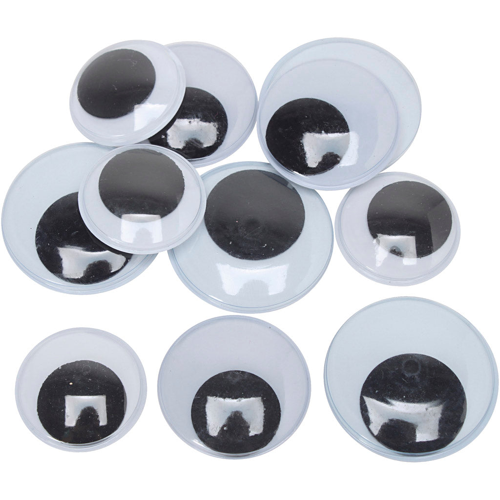 Wiggly Eyes, size 30+35+40 mm, Maxi, 150 pair, 300 pc