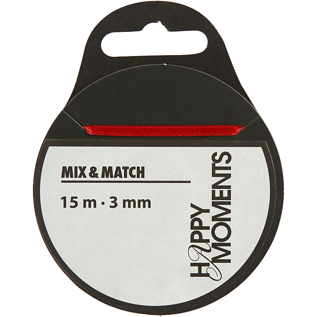 Satinband, B 3 mm, Rot, 15 m/ 1 Rolle [HOB-513701]