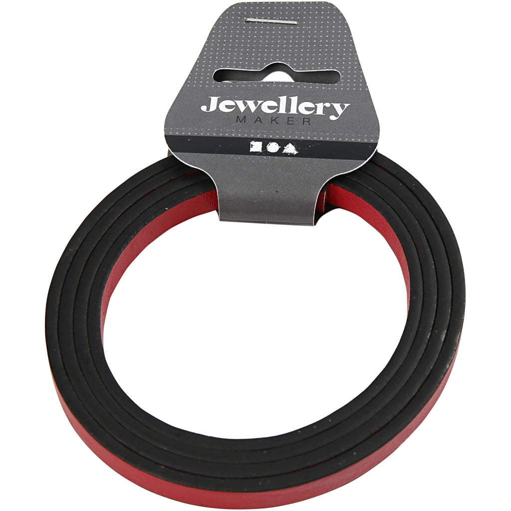 Ceinture Type Cuir, L : 10 mm, ép. 3 mm, rouge, 1 m/ 1 Pq. [HOB-51485]