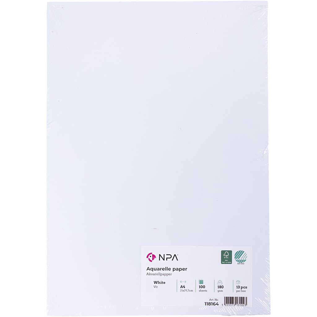 Aquarellpapier, A4, 180 g, Weiß, 100 Bl./ 1 Pck [HOB-514864]