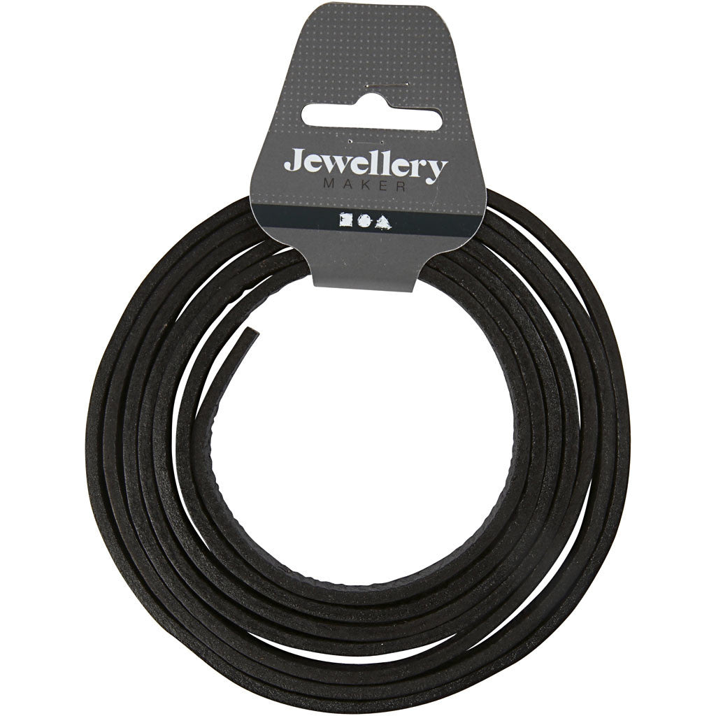 Lederband , B 10 mm, Dicke 3 mm, Schwarz, 2 m/ 1 Pck [HOB-51501]
