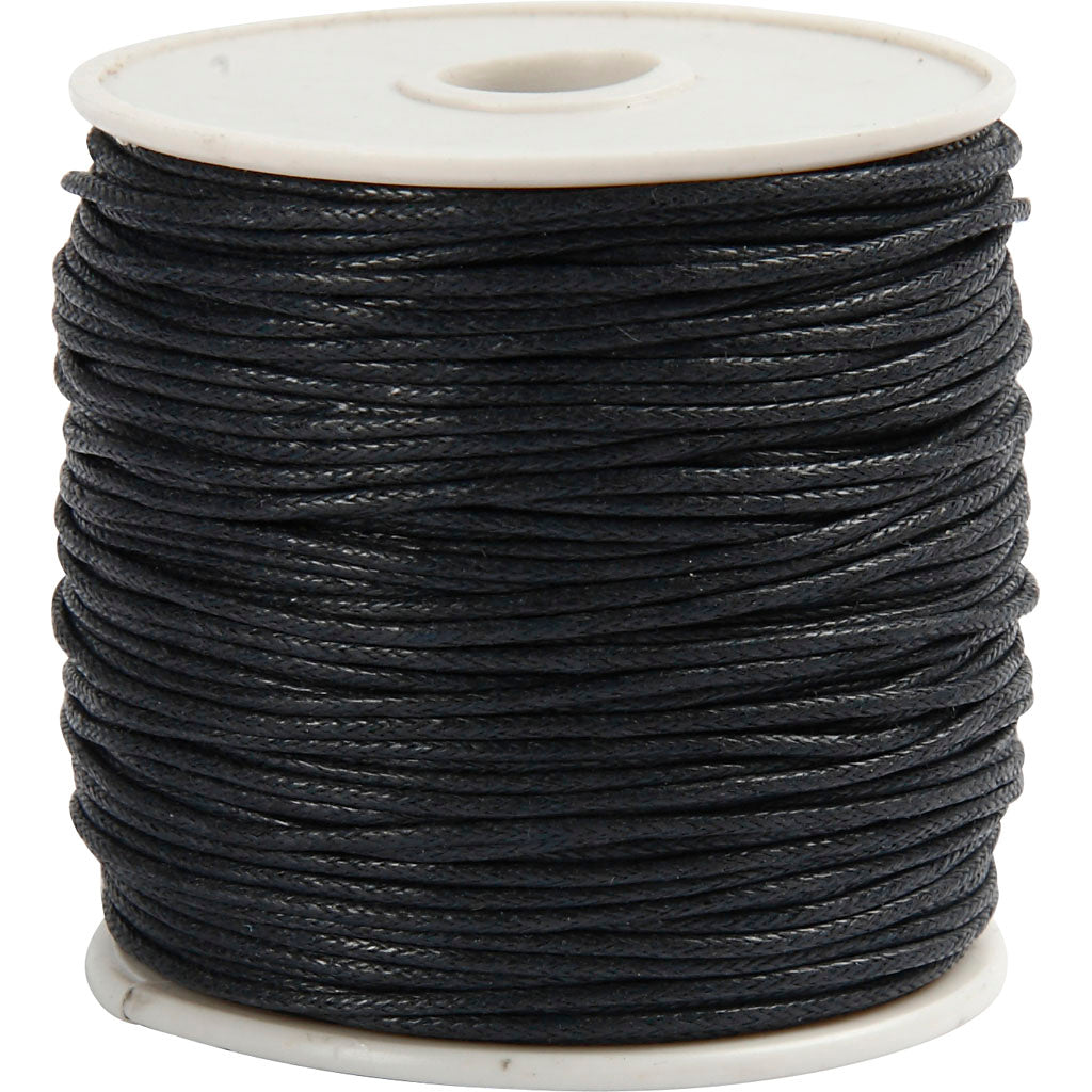 Cotton Cord, thickness 1 mm, black, 40 m/ 1 roll