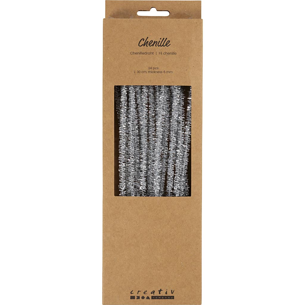 Chenilledraht, Silber, L: 30 cm, Stärke: 6 mm, 24 Stck./ 1 Pck. [HOB51635]