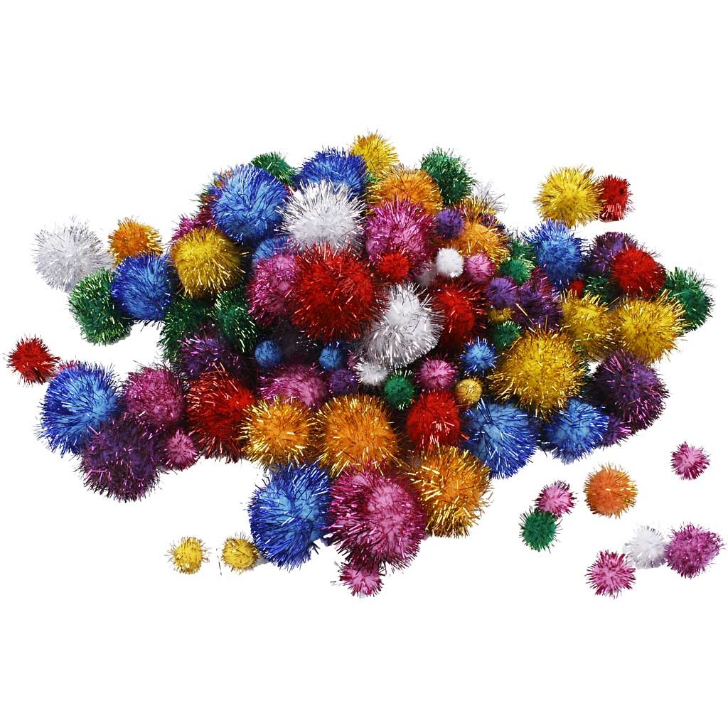 Glitzer-Pompons, D 15-40 mm, Glitter, ca. 400 Stk, Kräftige Farben, 400 g/ 1 Pck [HOB-51892]
