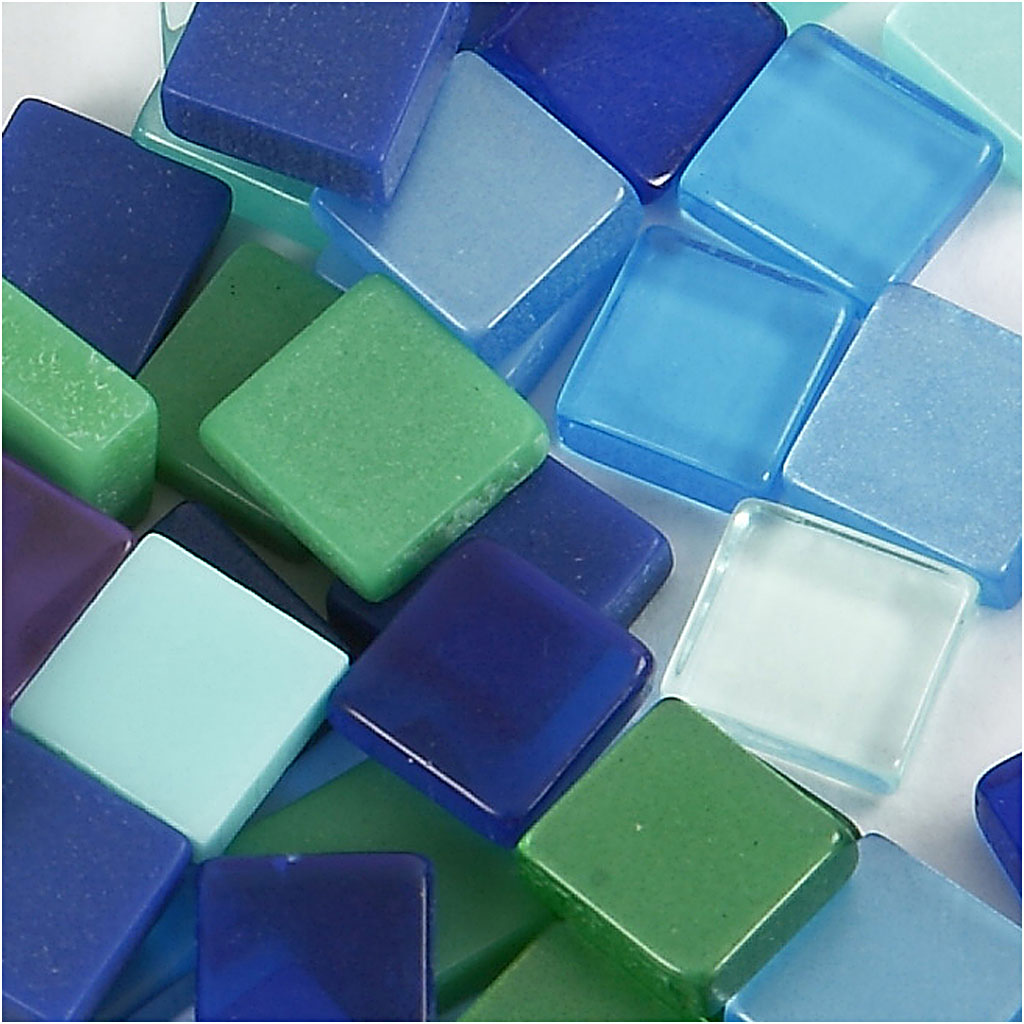 Mini-mosaïques, dim. 5x5 mm, ép. 2 mm, harmonie bleu/vert, 25 gr/ 1 Pq. [HOB-51929]