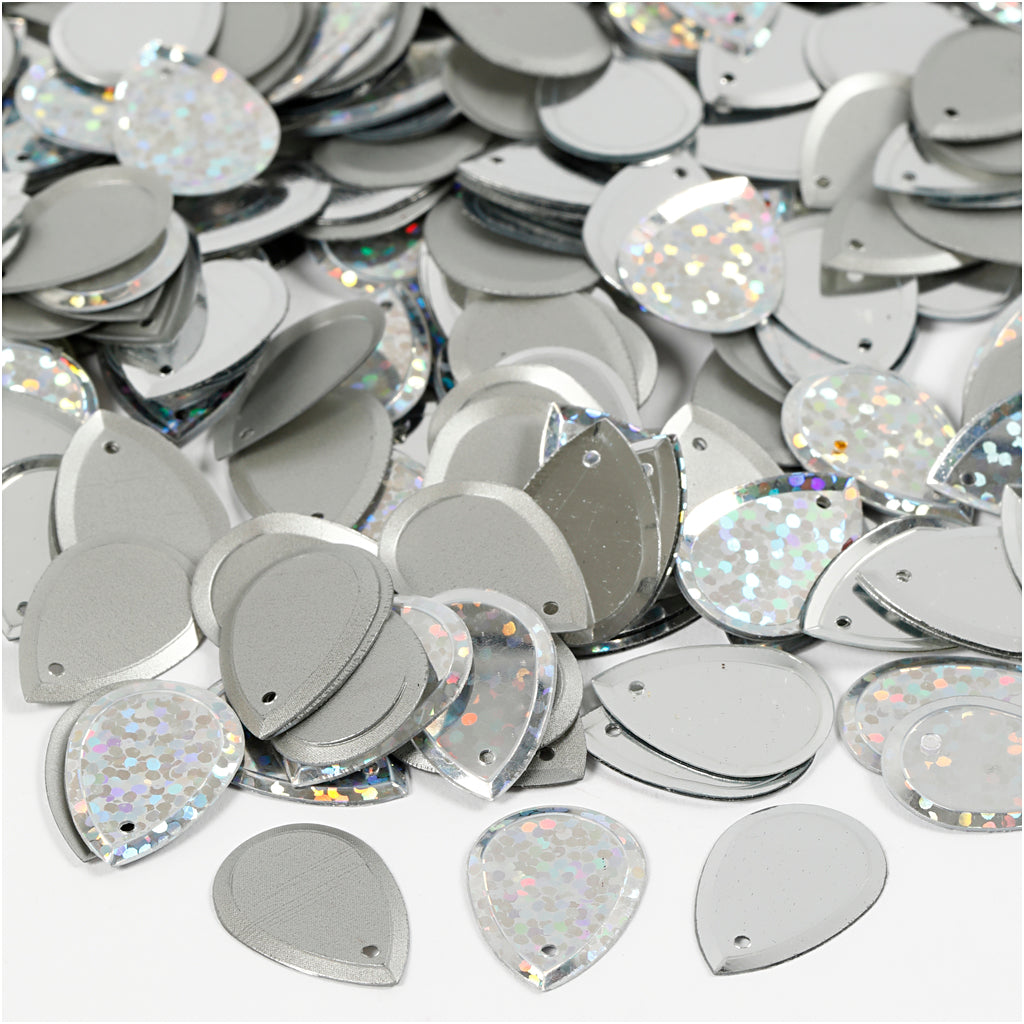 Sequins, raindrop, size 14x19 mm, silver, 50 g