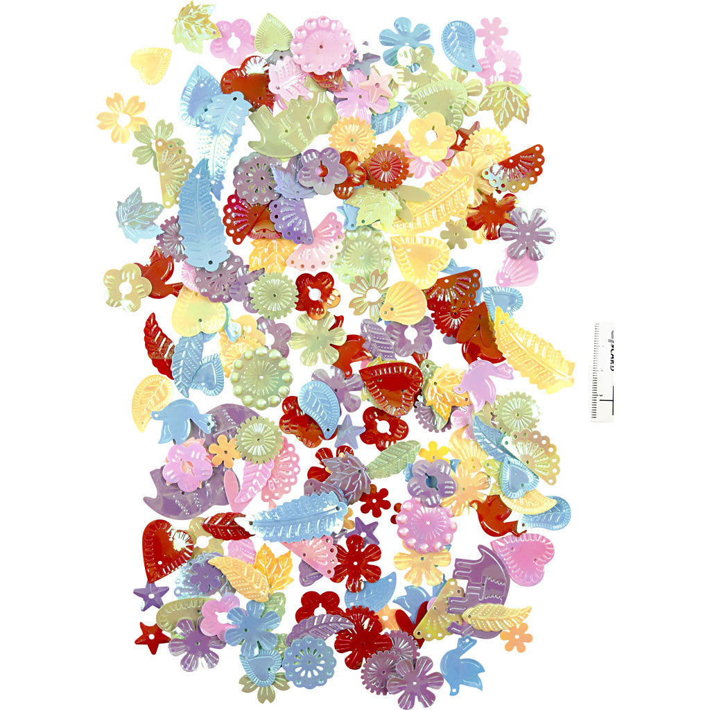 Sequins, dim. 15-45 mm, couleurs nacrées, 400 gr/ 1 Pq. [HOB-52252]