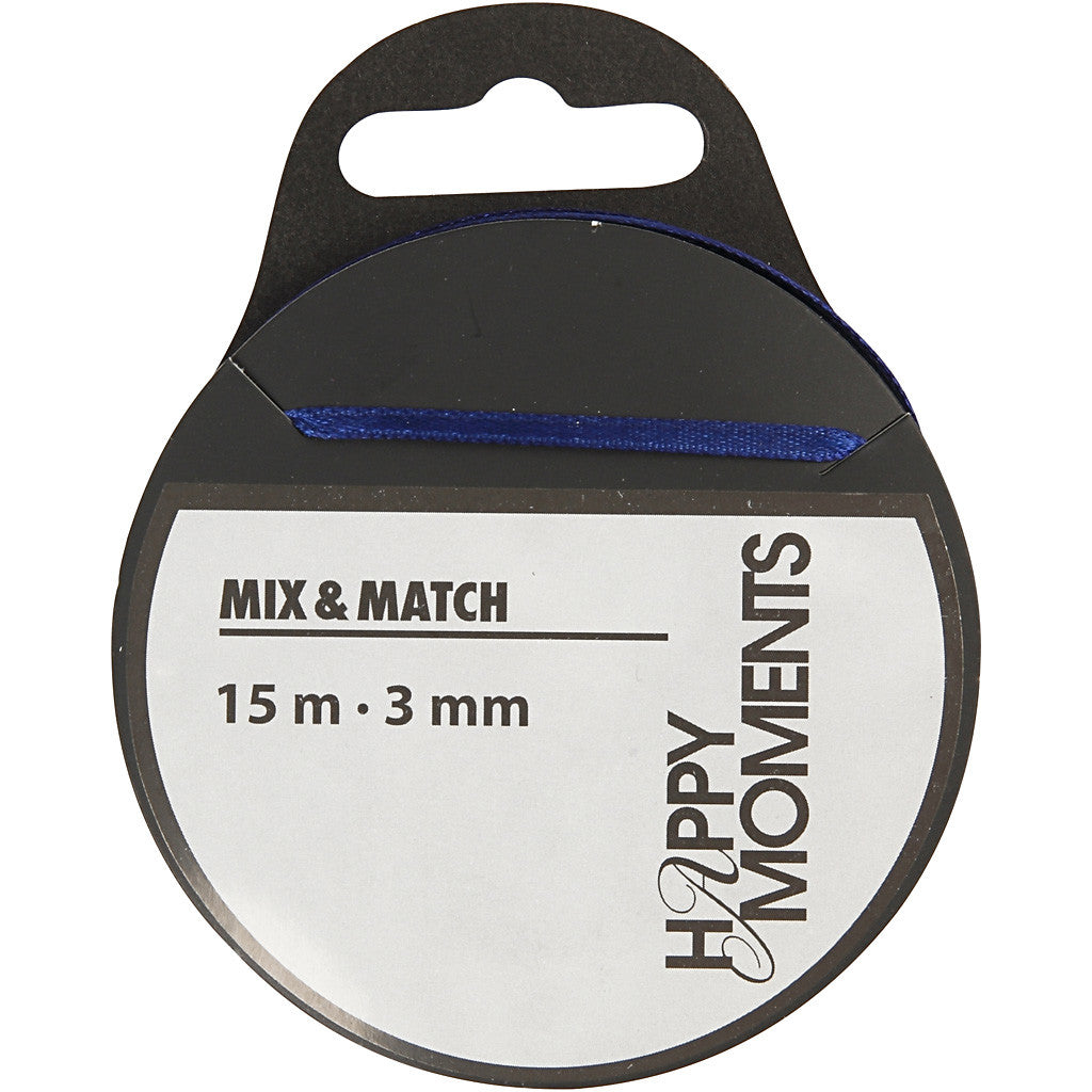 Satinband, B 3 mm, Dunkelblau, 15 m/ 1 Rolle [HOB-524504]