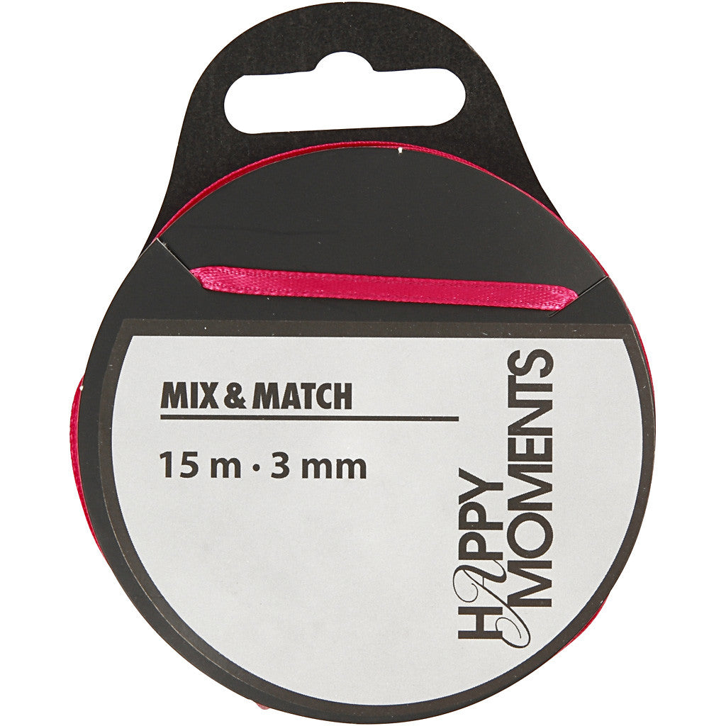 Satinband, B 3 mm, Pink, 15 m/ 1 Rolle [HOB-524509]