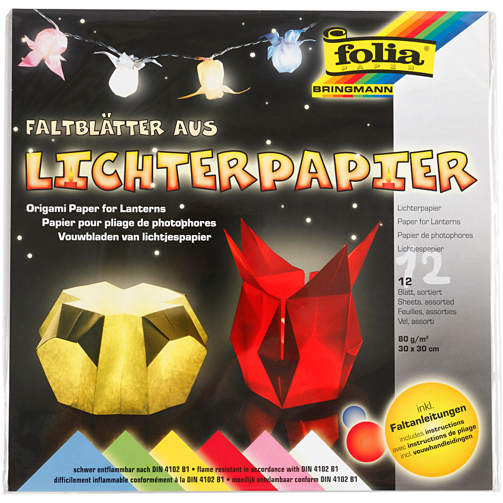Leichtes, helles Papier, Blatt 30x30 cm, 80 g, Standard-Farben, 12 Bl./ 1 Pck [HOB-536153]