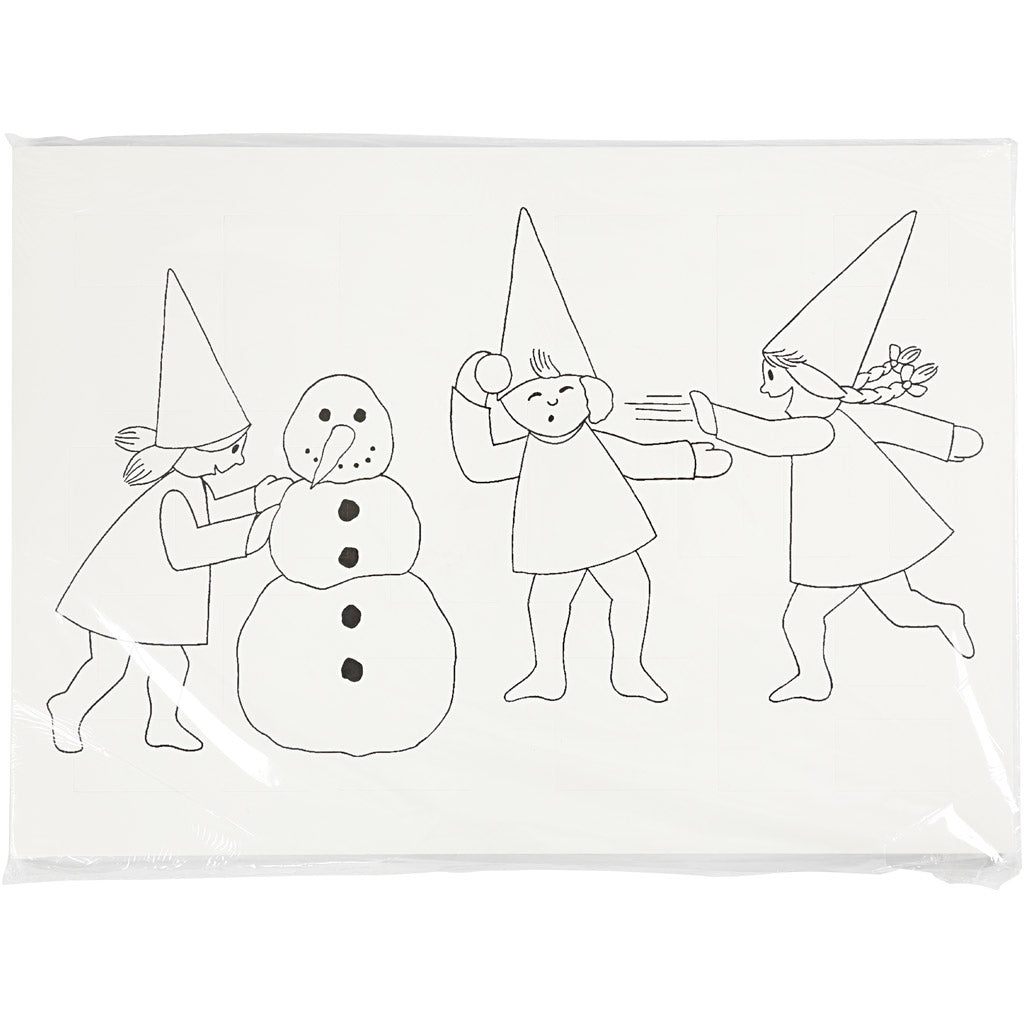 Adventkalender mit Wichtelmännern bei der Schneeballschlacht, A3, Größe 30x42 cm, Weiß, 30 Stk/ 1 Pck [HOB-537001]