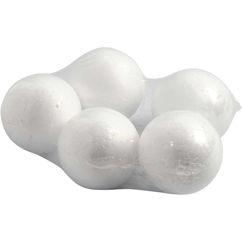Boules en polystyrène, d 6 cm, blanc, 5 pièces/ 1 Pq. [HOB-543060]