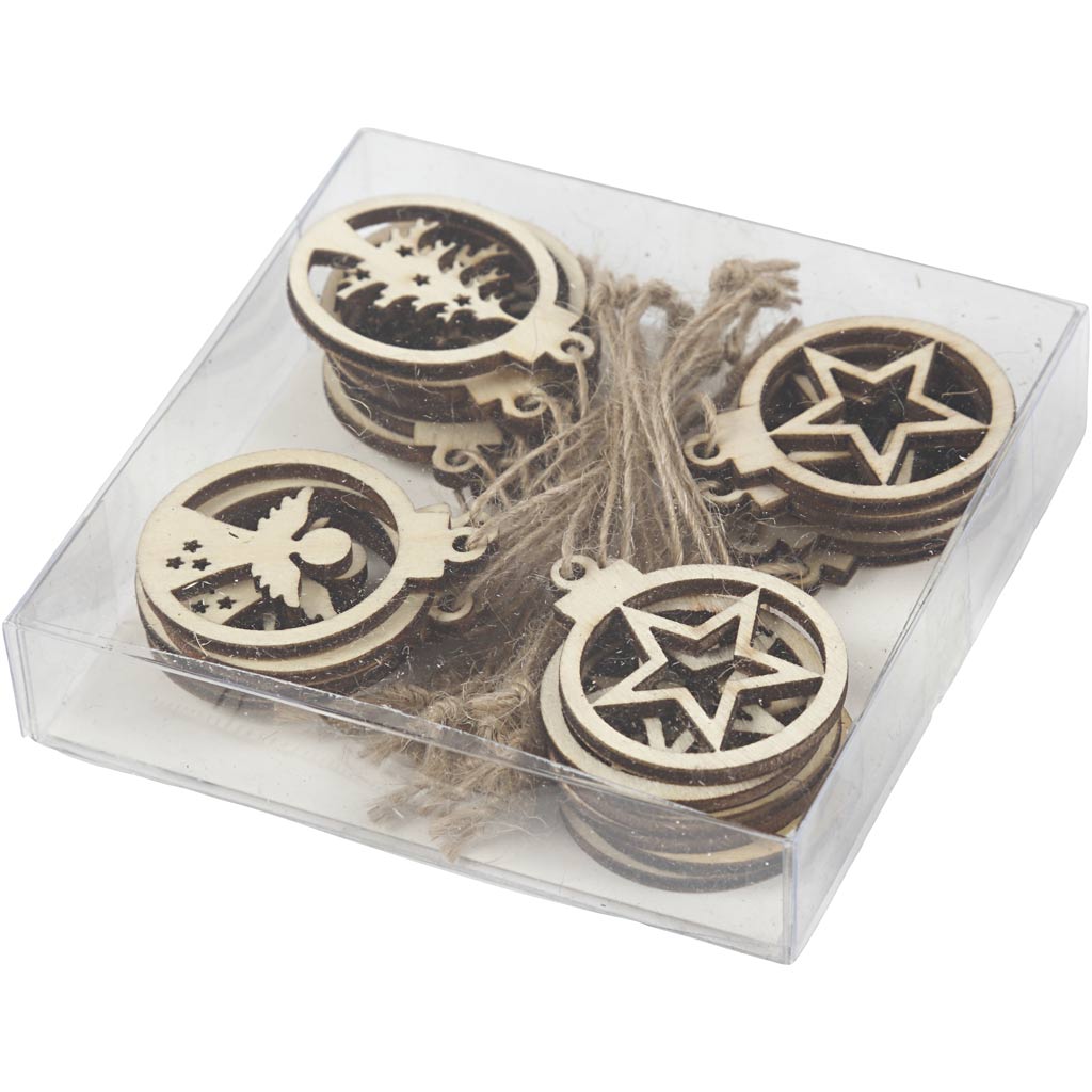 Décorations de Noël à suspendre, d 3 cm, ép. 2,7 mm, 24 pièces/ 1 Pq. [HOB-54464]