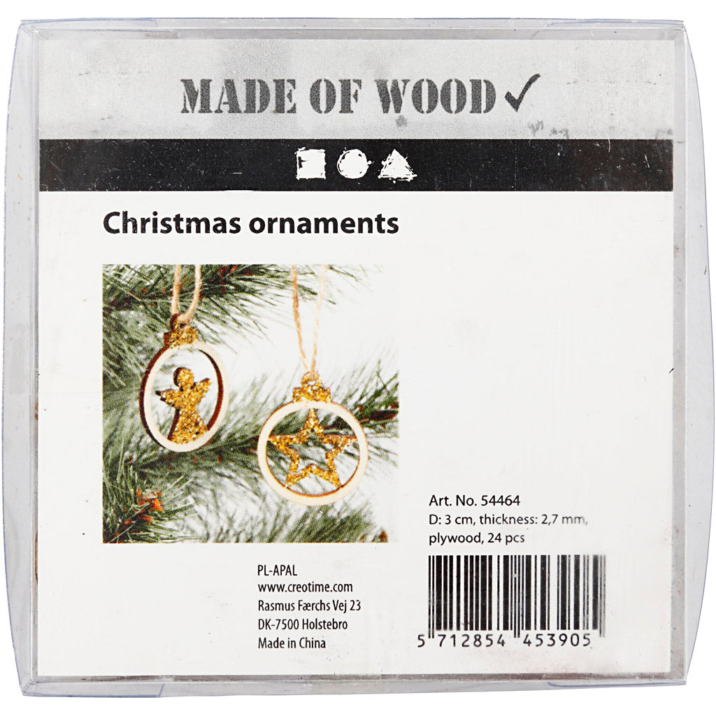 Décorations de Noël à suspendre, d 3 cm, ép. 2,7 mm, 24 pièces/ 1 Pq. [HOB-54464]