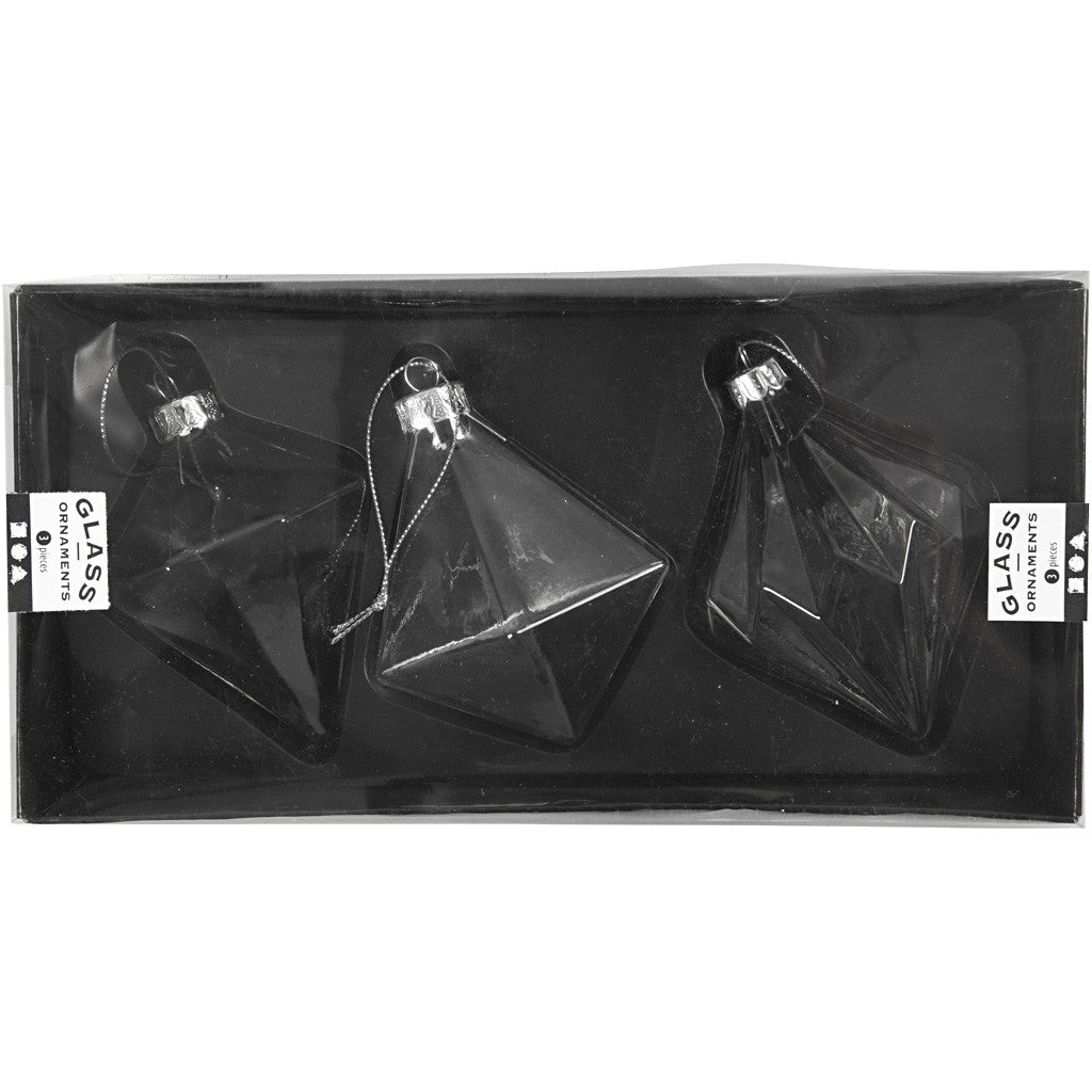 Ornamenti Vetro, H: 9,6+9,8+10,5 cm, diam 7+7,9+8 cm, transparent, 3 pz/ 1 conf. [HOB-55901]