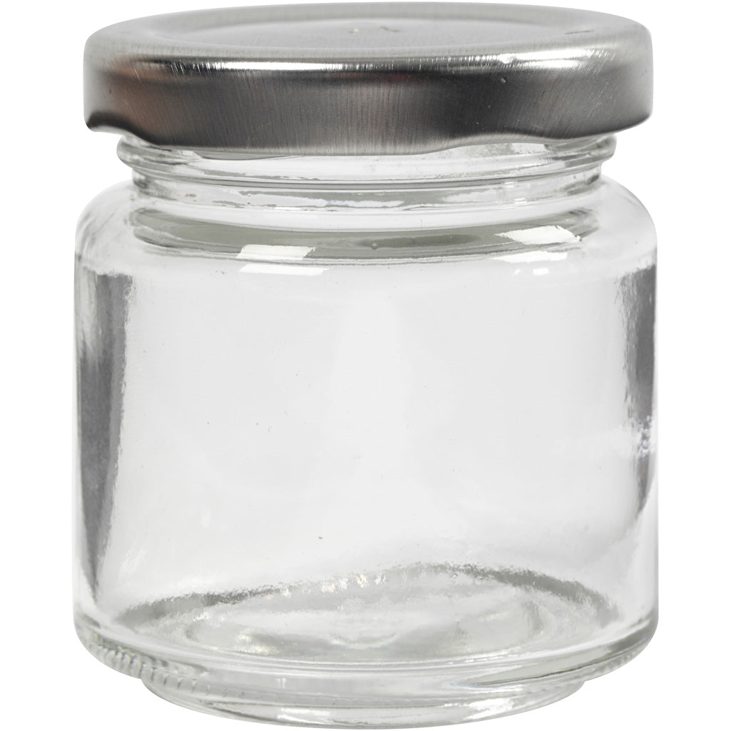Storage Glass Jar, H: 6,5 cm, dia. 5,7 cm, 100 ml, transparent, 12 pc