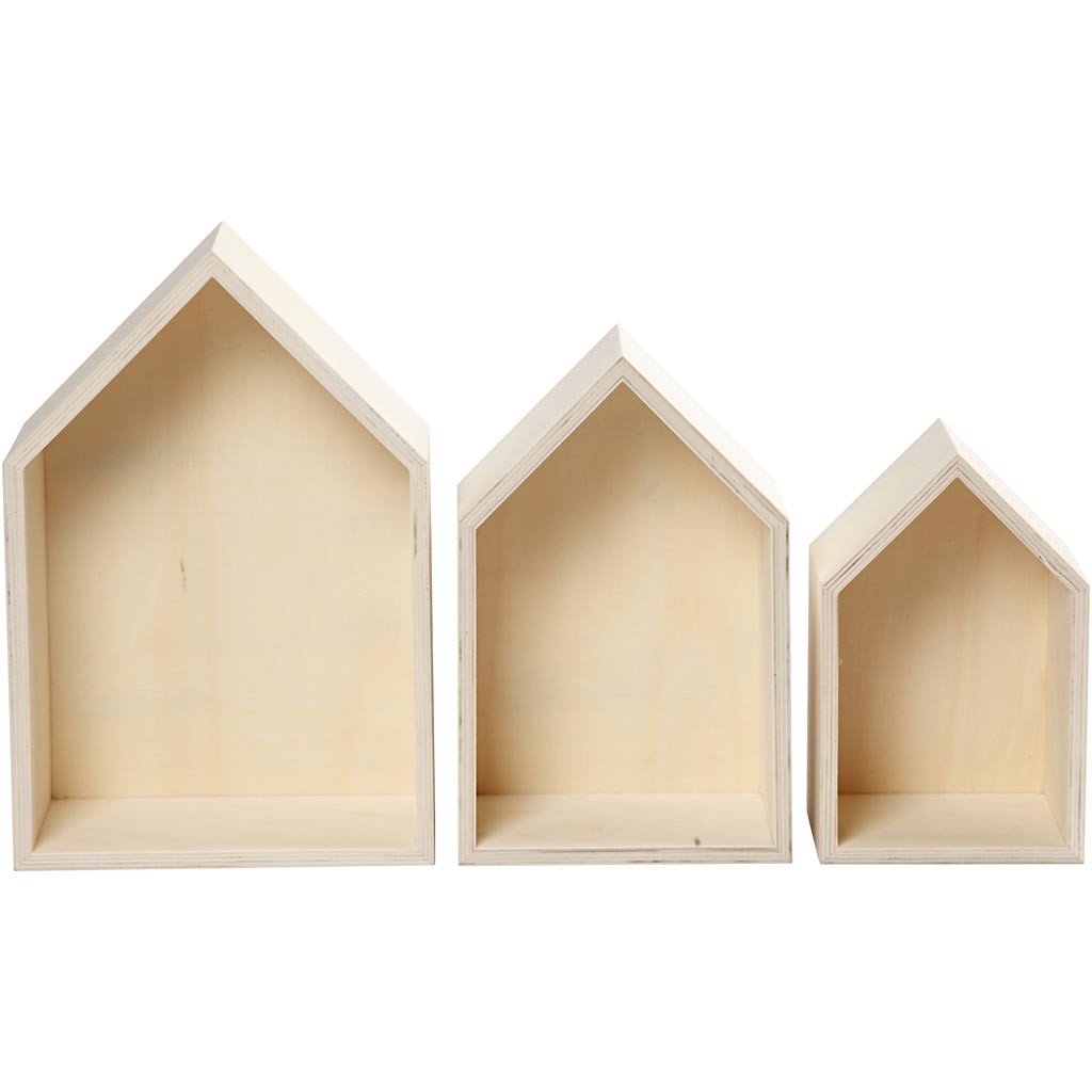Boîtes de rangement, houses, H : 20,3+25,3+31 cm, P: 10 cm, L : 13+16,2+20 cm, 3 pièces/ 1 set [HOB-55920]