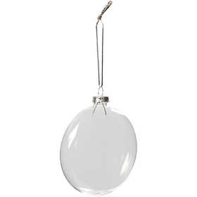 Decorazione in vetro piatta, diam 8 cm, spess. 2,1 cm, 6 pz/ 1 conf. [HOB-55951]