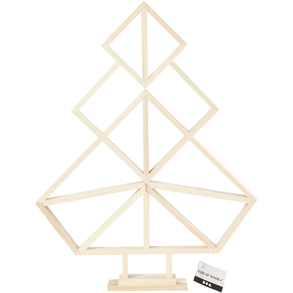 Sapin de Noël géométrique en bois, H : 40 cm, L : 31 cm, 1 pièce [HOB-56198]