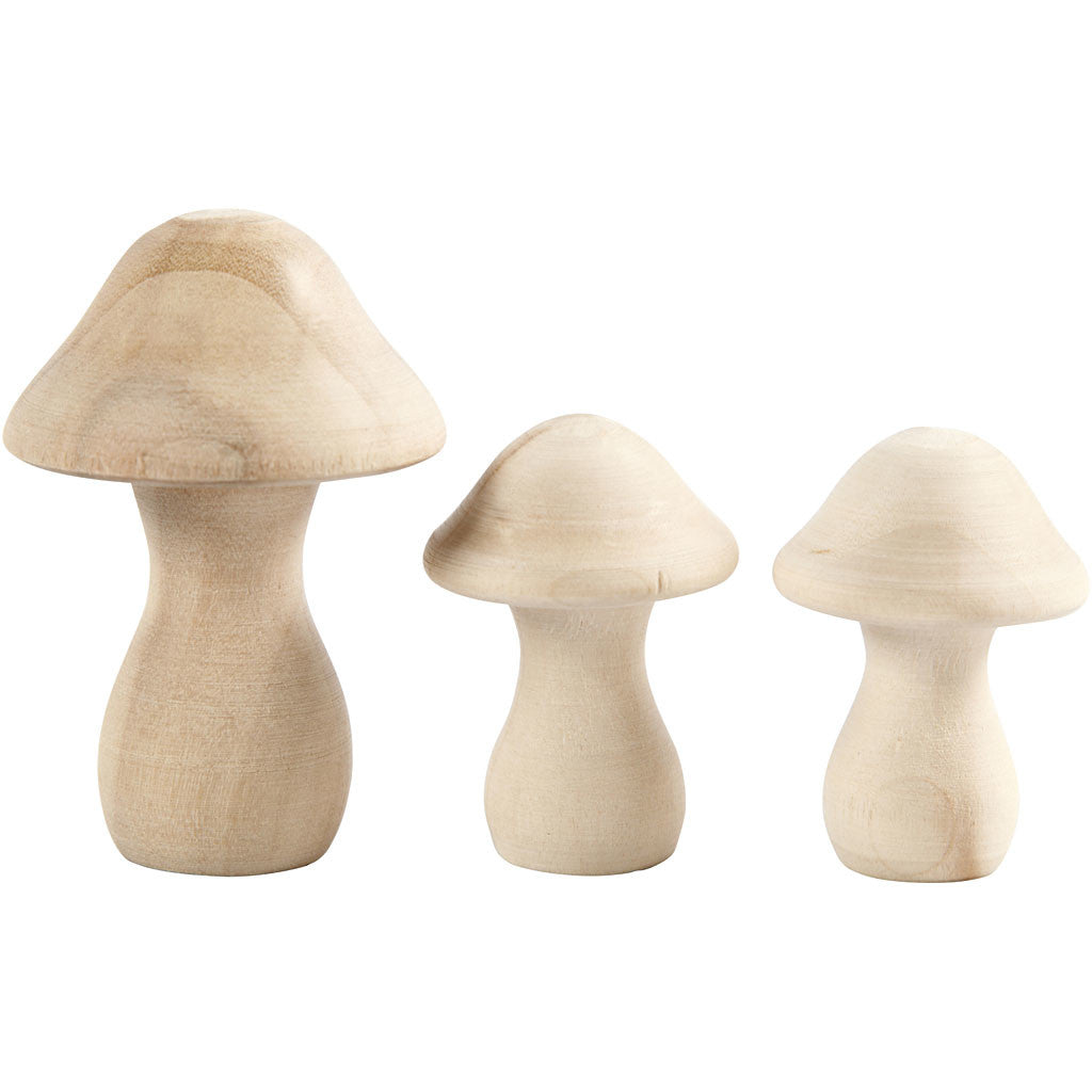Funghi in legno, diam 3,3+4,5 cm, misura 4,5+6,5 cm, 3 pz/ 1 conf. [HOB-56519]