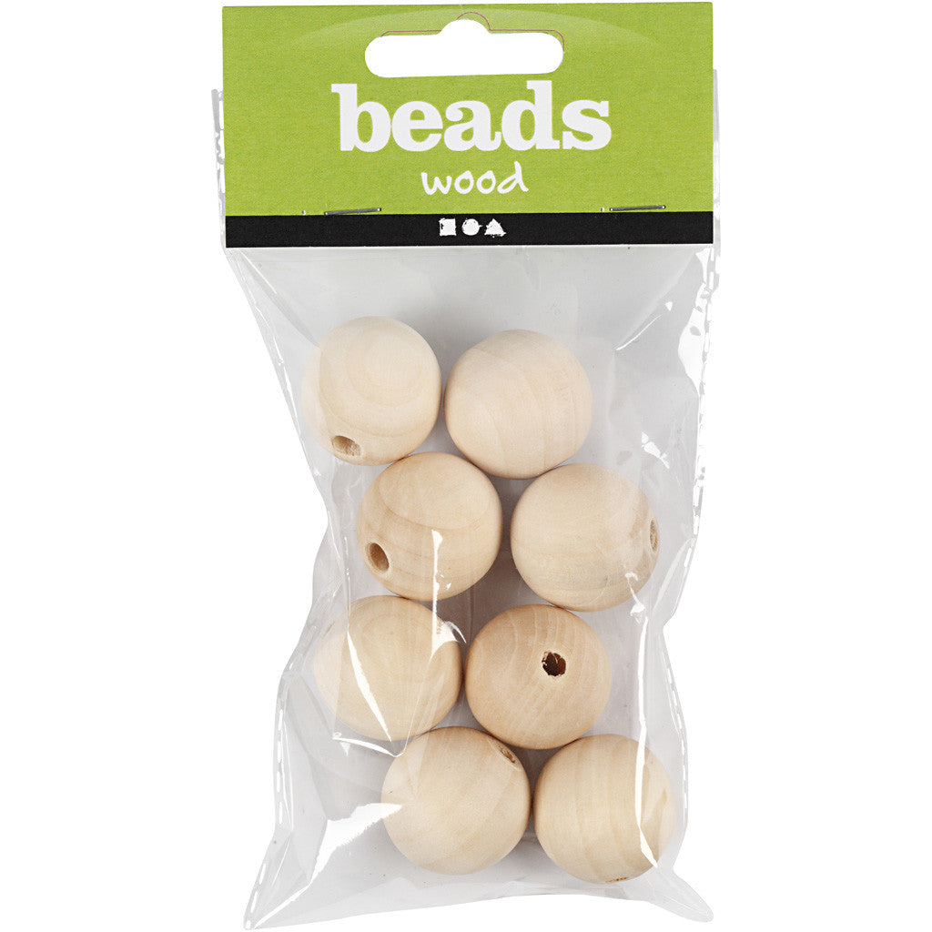 Perlina di legno, diam 25 mm, misura buco 4,5 mm, 8pz/ 1 conf. [HOB-566700]
