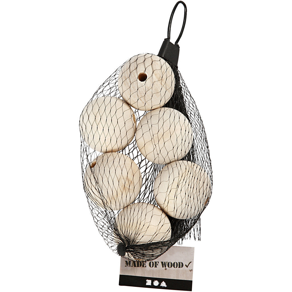 Holzperle, D 40 mm, Lochgröße 7 mm, 6 Stk/ 1 Pck [HOB-56676]