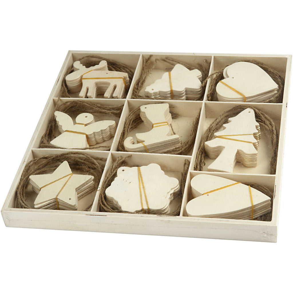 Décorations en bois, Noël, dim. 7-8 cm, 72 pièces/ 1 Pq. [HOB-56742]