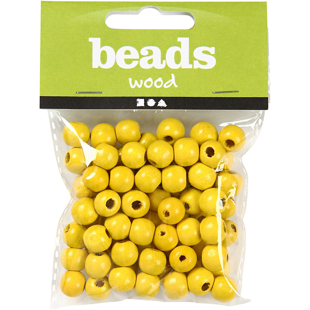 Perles en Bois, d 12 mm, diamètre intérieur 3 mm, ca. 40 pièce, jaune, 22 gr/ 1 Pq. [HOB-570413]
