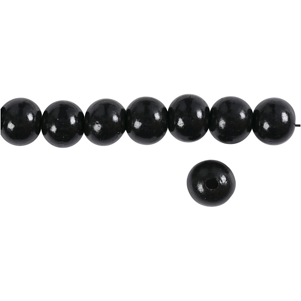 Holzperlen, D 12 mm, Lochgröße 3 mm, Schwarz, 22g/ 1 Pck [HOB-570415]