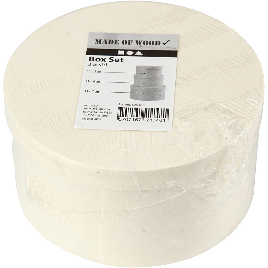 Boîtes copeau rondes, H : 5,4+6,5+7,3 cm, d 10+11+13 cm, 3 pièces/ 1 set [HOB-575180]