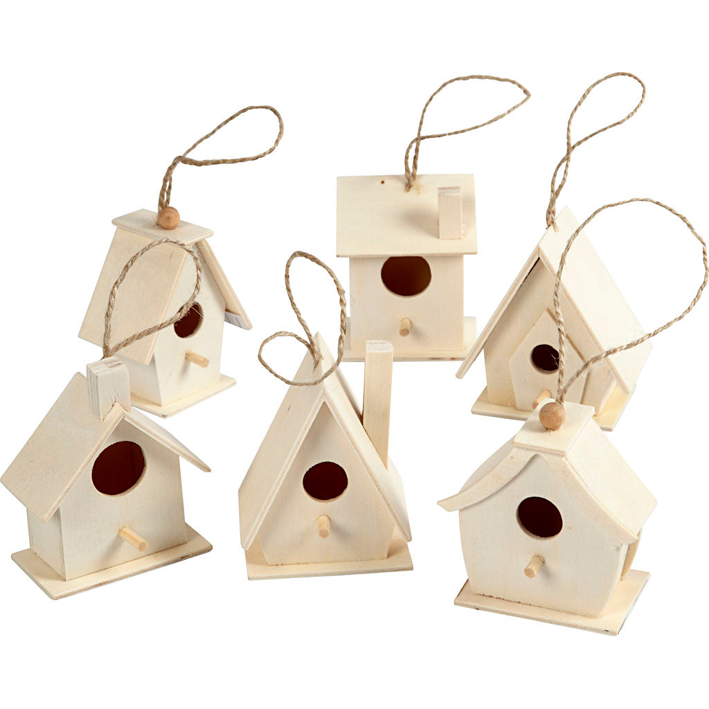 Bird House, H: 7 cm, 6 pc