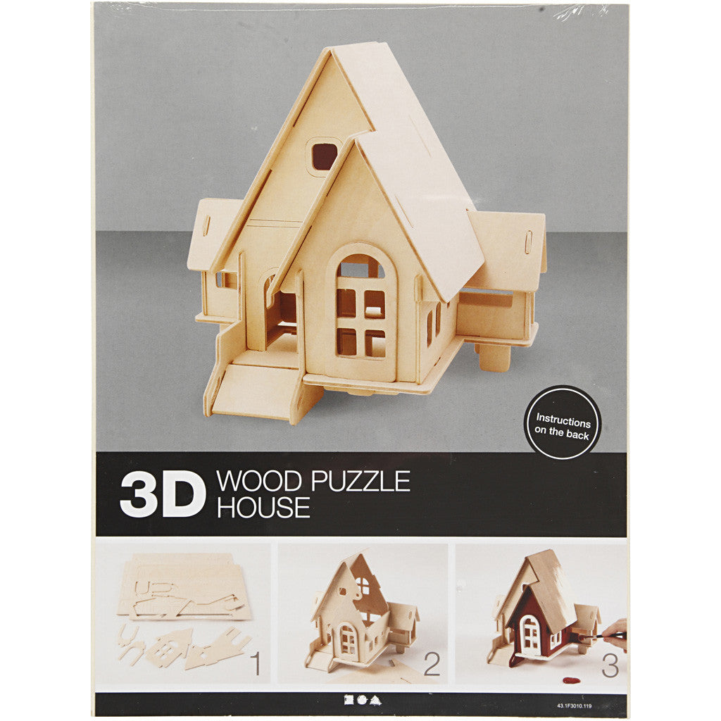 Kit de Construction 3D en bois, Maison avec rampe, dim. 22,5x17,5x20,5, 1 pièce [HOB-57874]