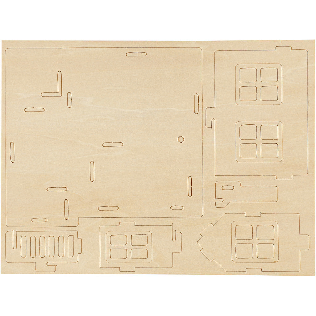 Kit de Construction 3D en bois, Maison avec terrasse, dim. 19x17,5x15, 1 pièce [HOB-57875]