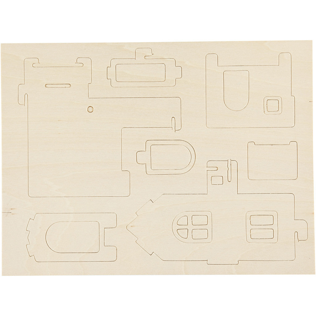 Kit de Construction 3D en bois, Maison avec balcon, dim. 15,8x17,5x19,5, 1 pièce [HOB-57877]
