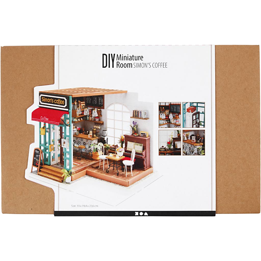 Pièce miniature DIY, Café, H : 19 cm, L : 22,6 cm, L : 19,4 cm, 1 pièce [HOB-578921]