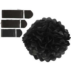 Seidenpapier-Pompons, D 20+24+30 cm, 16 g, Schwarz, 3 Stk/ 1 Pck [HOB-590002]
