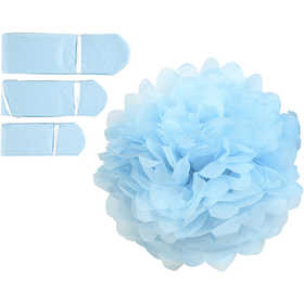 Pom-poms in carta velina, diam 20+24+30 cm, 16 g, azzurro, 3 pz/ 1 conf. [HOB-590008]