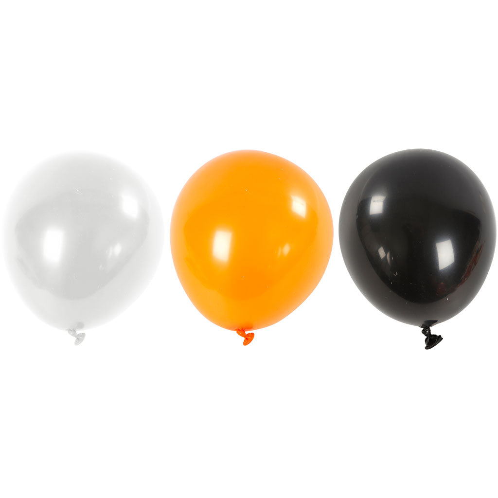 Balloons, Round, dia. 23-26 cm, black, orange, white, 10 pc