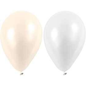 Palloncini, rotondi, diam 23 cm, bianco, madreperla, 10 pz/ 1 conf. [HOB-59148]