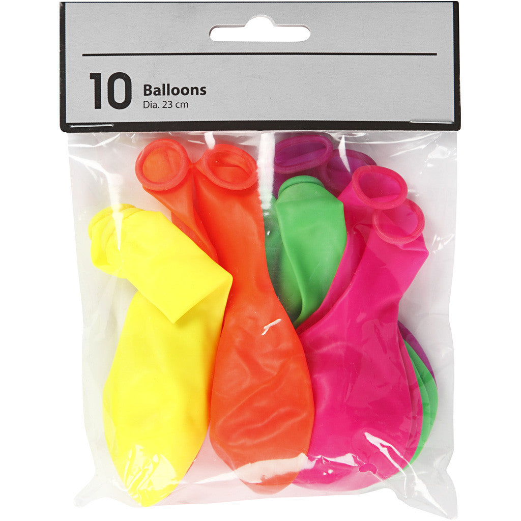 Palloncini, rotondi, diam 23 cm, colori neon, 10 pz/ 1 conf. [HOB-59175]